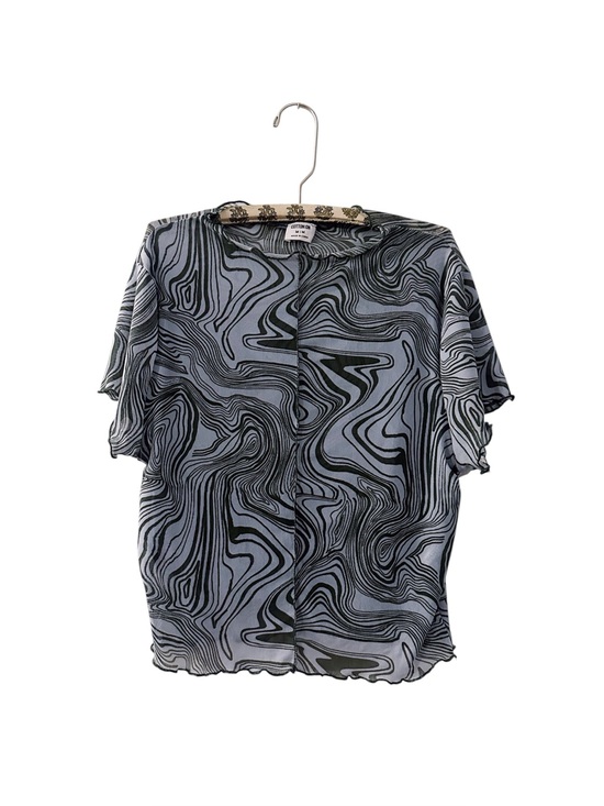 Cotton On Tops - Cotton On Mesh Short Sleeve Top Wavey Trippy Print Green Blue Lettuce Hem